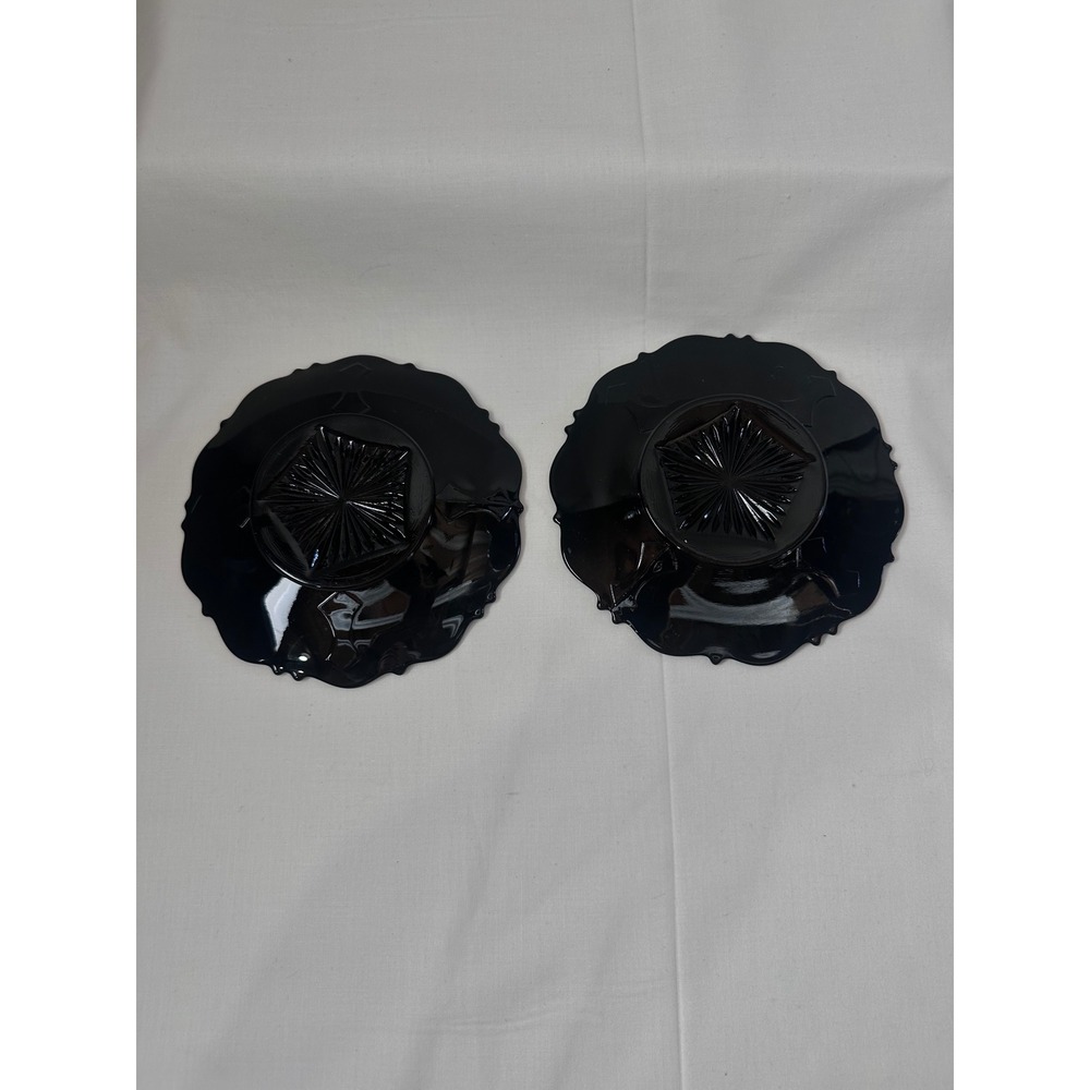 LE Smith Black Amethyst Glass Saucers‎ Mount Vernon Scalloped Set of two6.5 inch